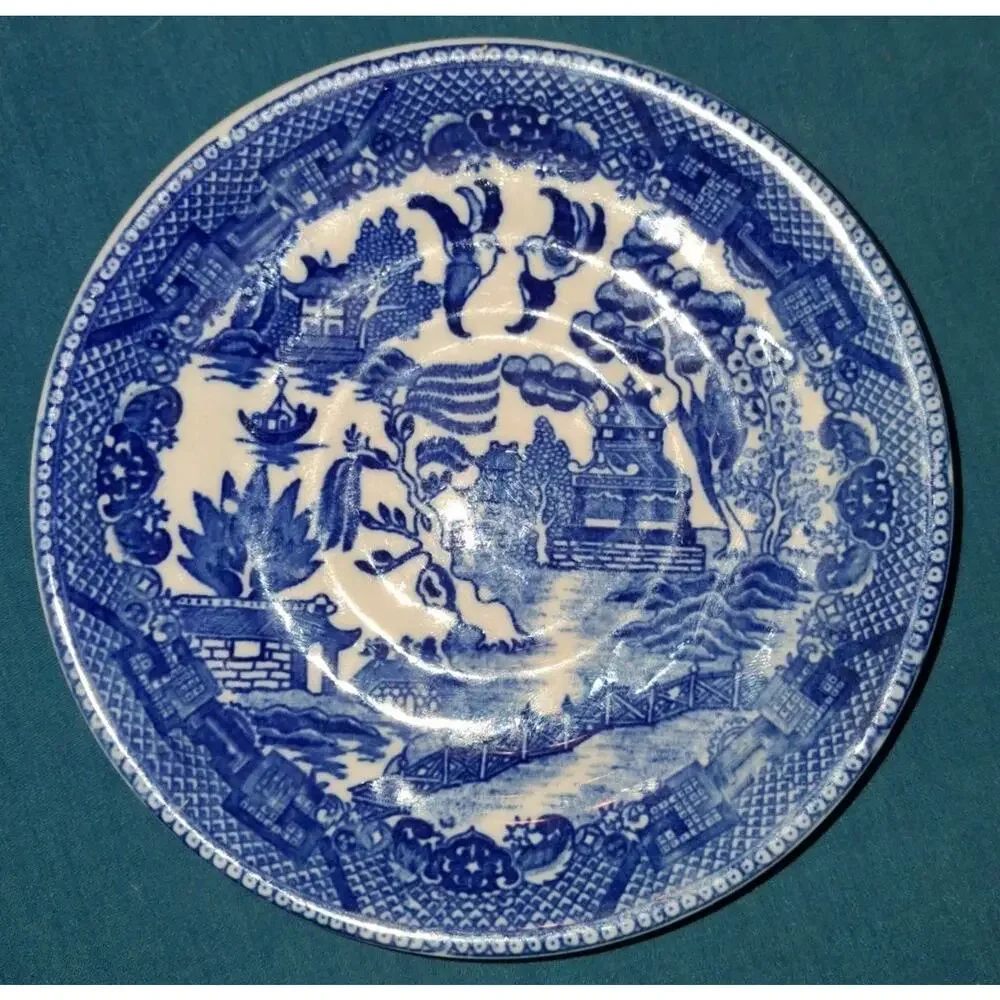 Vintage Flow Blue Willow Ware Butter Pat dish Made In Occupied Japan 5.5 in.